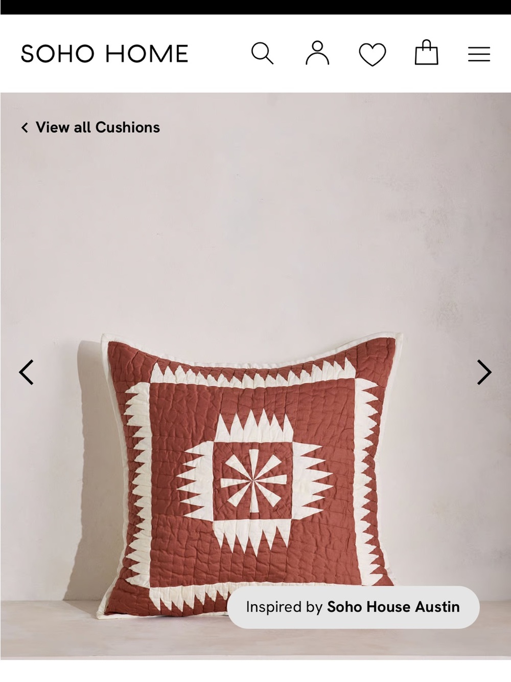 NWOT Soho Home Rust and Cream Geometric Quilted Accent Pillow